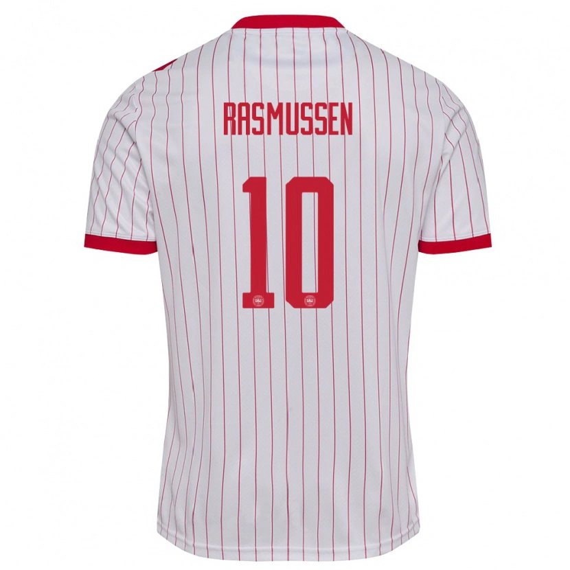 Danxen Dětské Dánsko Christian Rasmussen #10 Bílá Červená Daleko Hráčské Dresy 26-28 Dres