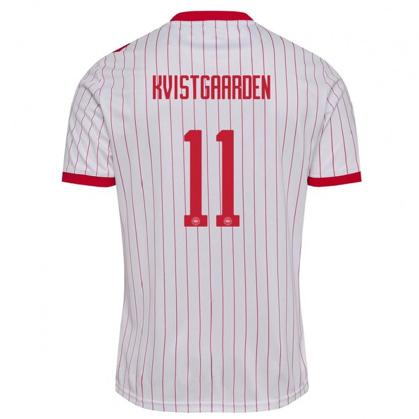 Danxen Dětské Dánsko Mathias Kvistgaarden #11 Bílá Červená Daleko Hráčské Dresy 26-28 Dres
