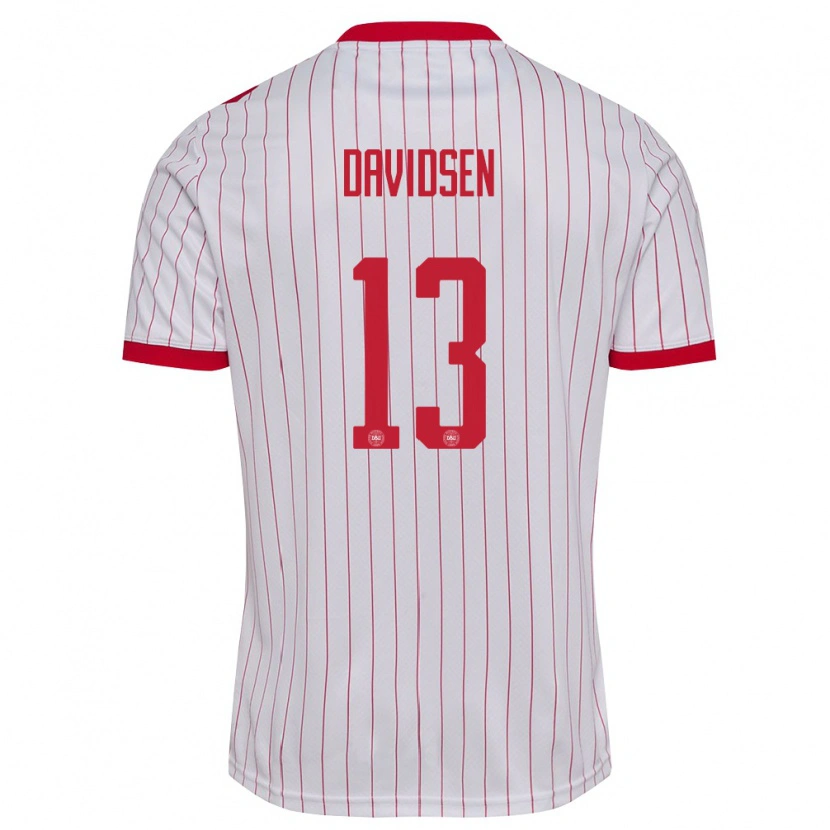 Danxen Dětské Dánsko Kasper Davidsen #13 Bílá Červená Daleko Hráčské Dresy 26-28 Dres