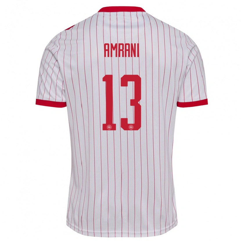 Danxen Dětské Dánsko Adam Amrani #13 Bílá Červená Daleko Hráčské Dresy 26-28 Dres