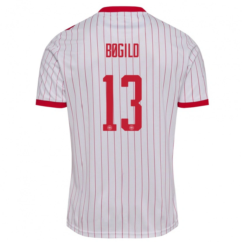 Danxen Dětské Dánsko Kristian Bøgild #13 Bílá Červená Daleko Hráčské Dresy 26-28 Dres
