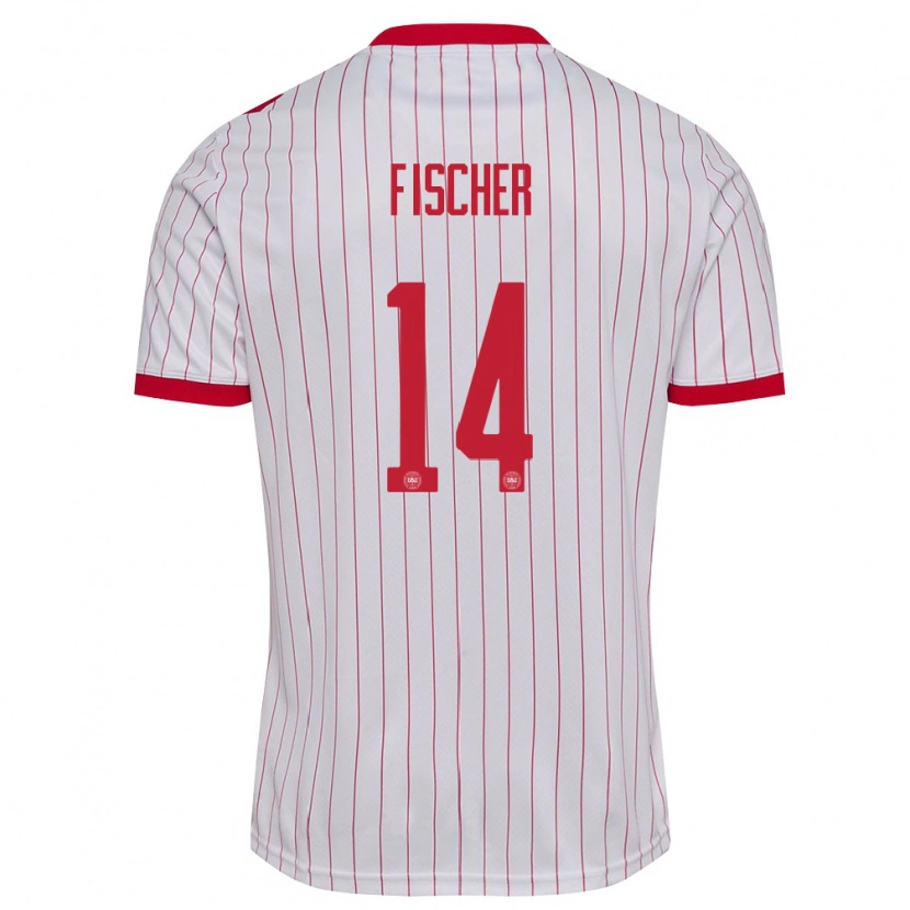 Danxen Dětské Dánsko Mikkel Fischer #14 Bílá Červená Daleko Hráčské Dresy 26-28 Dres