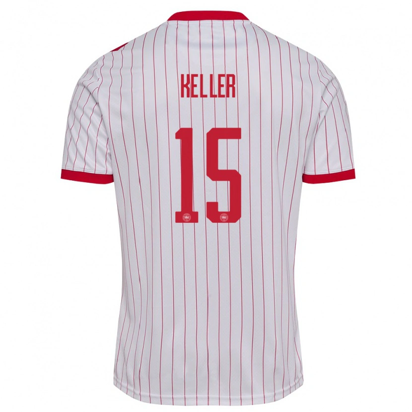 Danxen Dětské Dánsko Philip Keller #15 Bílá Červená Daleko Hráčské Dresy 26-28 Dres
