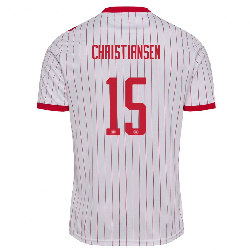Danxen Dětské Dánsko Anton Christiansen #15 Bílá Červená Daleko Hráčské Dresy 26-28 Dres