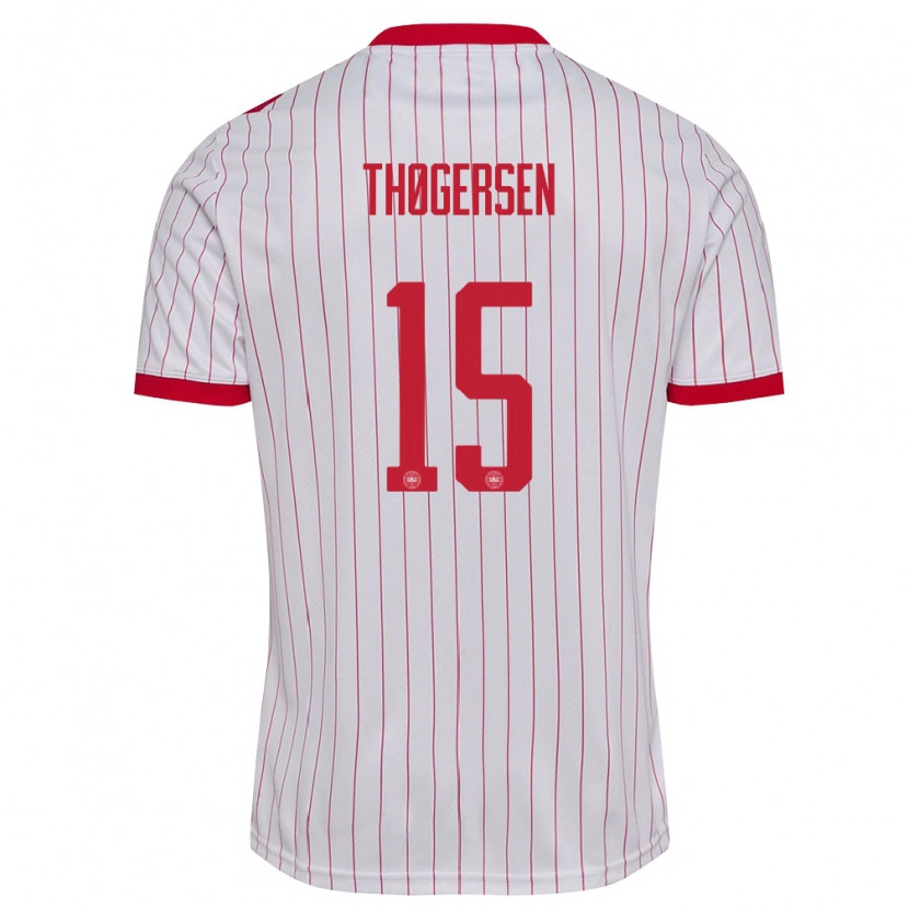 Danxen Dětské Dánsko Frederikke Thøgersen #15 Bílá Červená Daleko Hráčské Dresy 26-28 Dres
