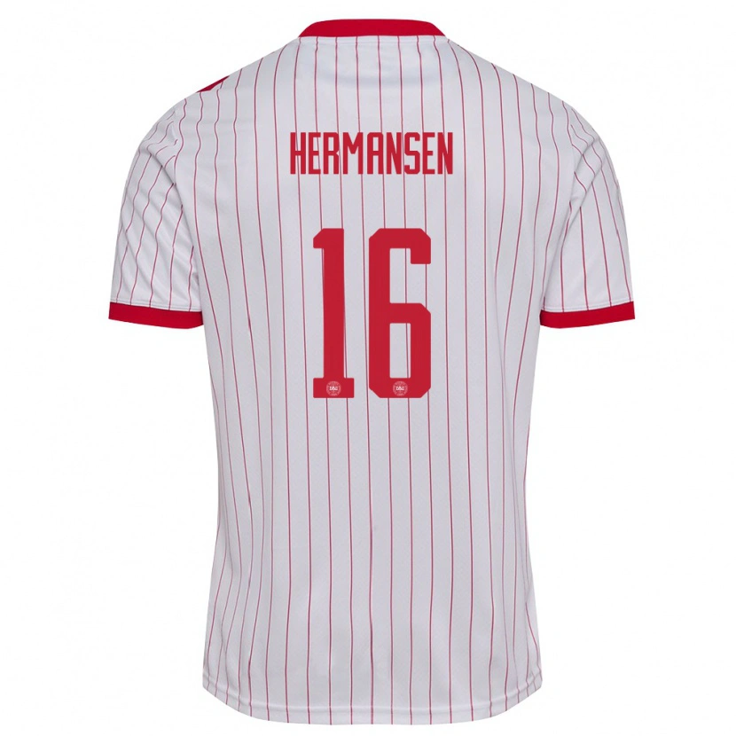 Danxen Dětské Dánsko Mads Hermansen #16 Bílá Červená Daleko Hráčské Dresy 26-28 Dres