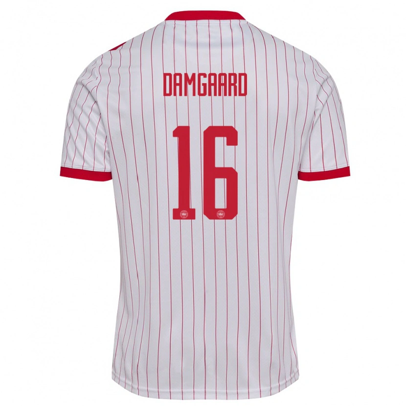 Danxen Dětské Dánsko William Damgaard #16 Bílá Červená Daleko Hráčské Dresy 26-28 Dres