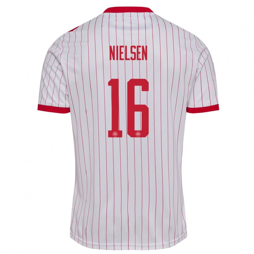 Danxen Dětské Dánsko Magnus Nielsen #16 Bílá Červená Daleko Hráčské Dresy 26-28 Dres