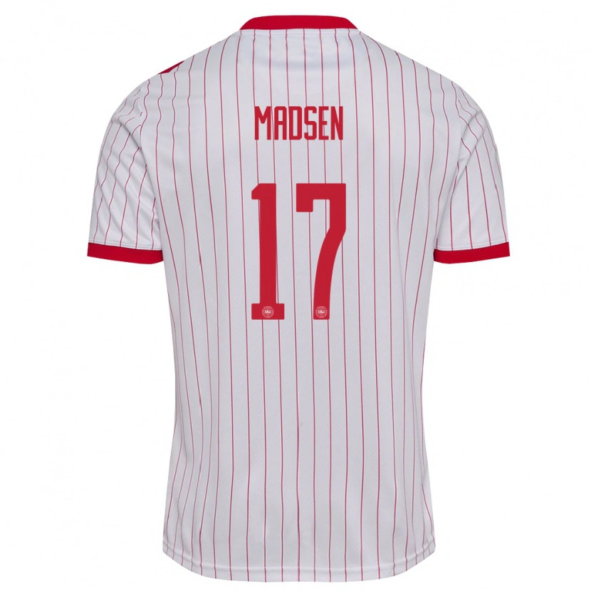 Danxen Dětské Dánsko Noah Madsen #17 Bílá Červená Daleko Hráčské Dresy 26-28 Dres