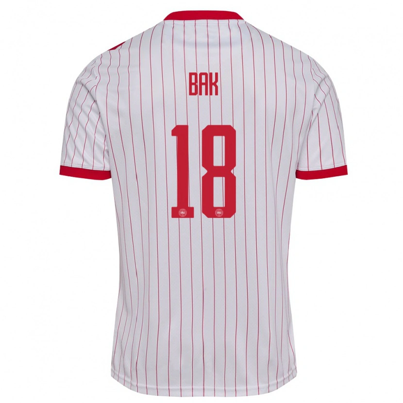 Danxen Dětské Dánsko Magnus Bak #18 Bílá Červená Daleko Hráčské Dresy 26-28 Dres