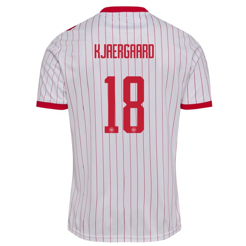 Danxen Dětské Dánsko Maurits Kjaergaard #18 Bílá Červená Daleko Hráčské Dresy 26-28 Dres