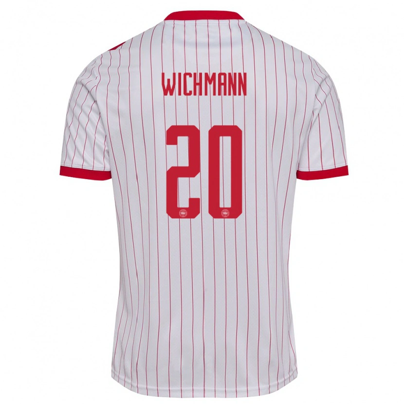 Danxen Dětské Dánsko Julius Wichmann #20 Bílá Červená Daleko Hráčské Dresy 26-28 Dres