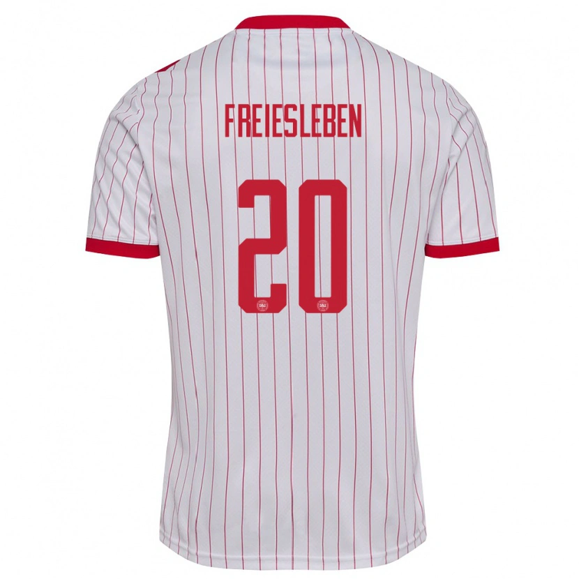 Danxen Dětské Dánsko Tristan Freiesleben #20 Bílá Červená Daleko Hráčské Dresy 26-28 Dres
