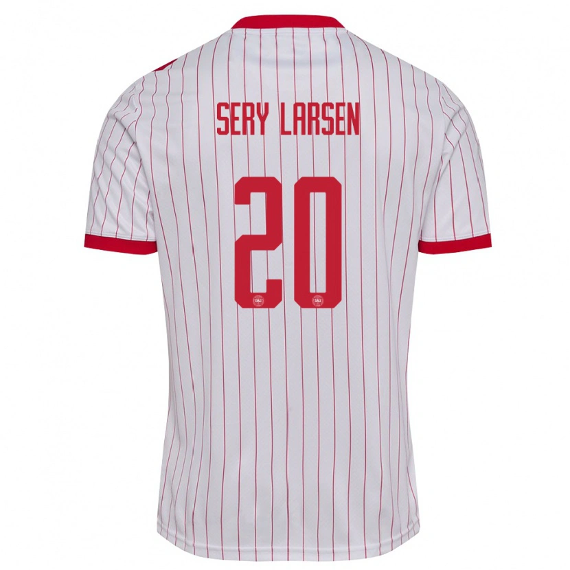 Danxen Dětské Dánsko Japhet Sery Larsen #20 Bílá Červená Daleko Hráčské Dresy 26-28 Dres
