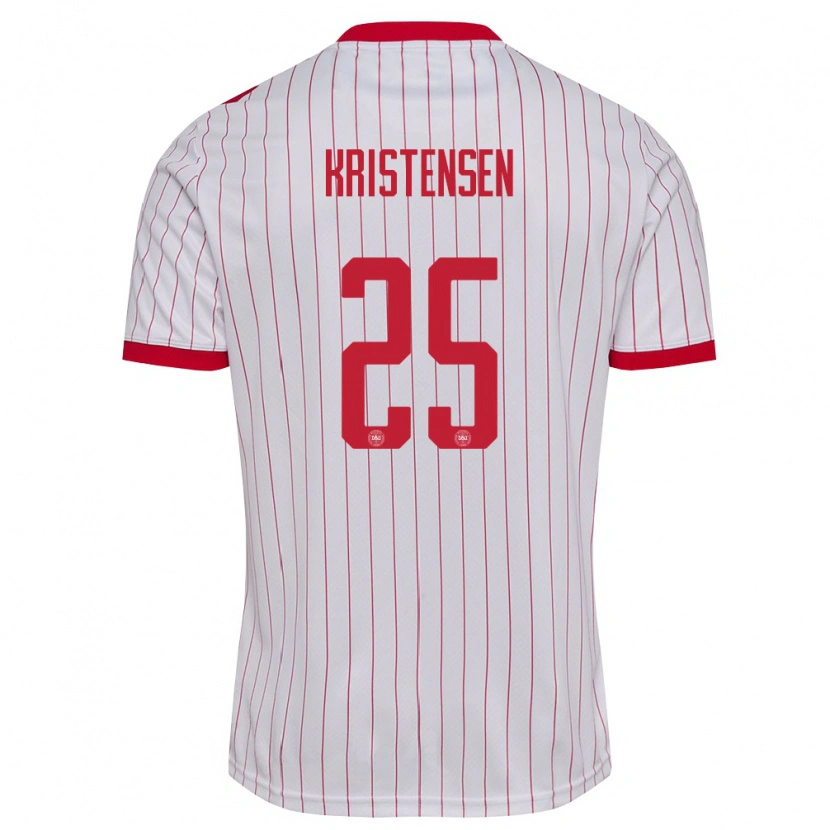Danxen Dětské Dánsko Rasmus Kristensen #25 Bílá Červená Daleko Hráčské Dresy 26-28 Dres