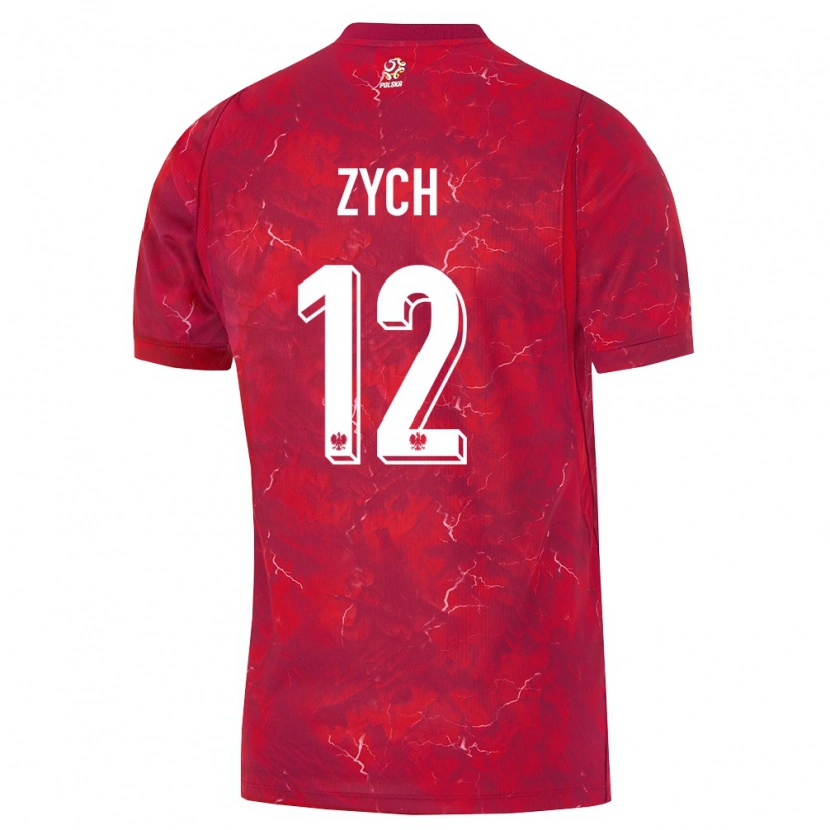 Danxen Dětské Polsko Oliwier Zych #12 Červená Bílá Daleko Hráčské Dresy 26-28 Dres
