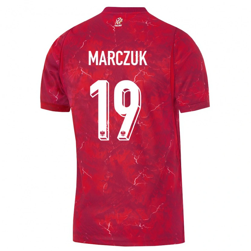 Danxen Dětské Polsko Dominik Marczuk #19 Červená Bílá Daleko Hráčské Dresy 26-28 Dres