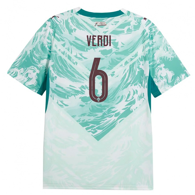 Danxen Dětské Portugalsko Santi Verdi #6 Nebeská Modrá Bílá Zelená Daleko Hráčské Dresy 26-28 Dres