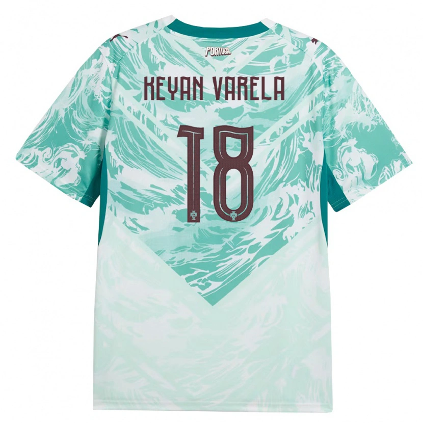 Danxen Dětské Portugalsko Keyan Varela #18 Nebeská Modrá Bílá Zelená Daleko Hráčské Dresy 26-28 Dres