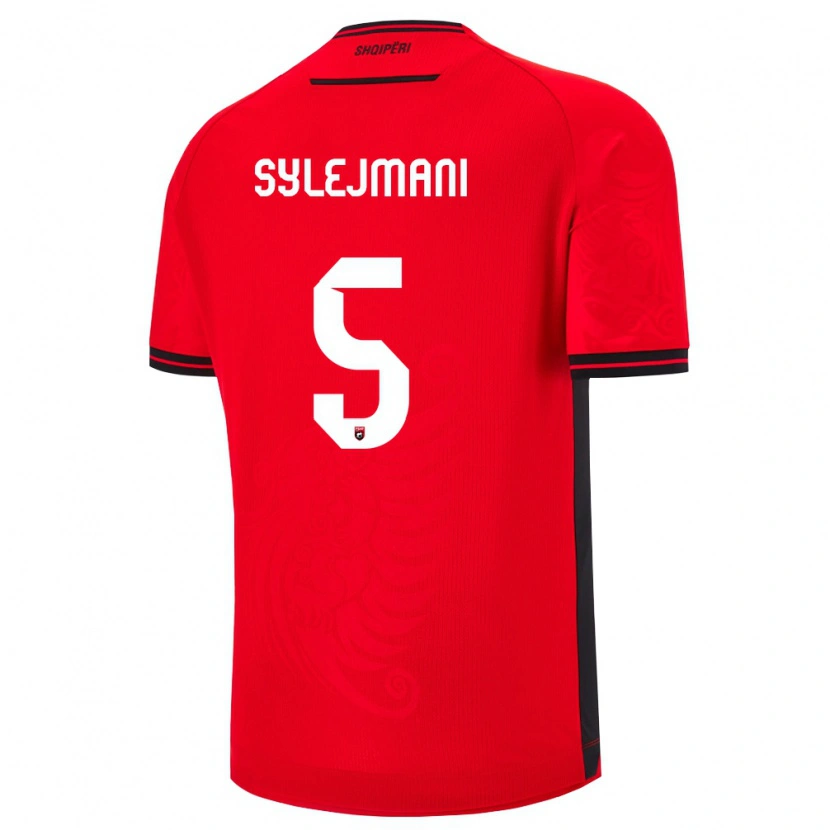 Danxen Pánské Albánie Leon Sylejmani #5 Červená Černá Domů Hráčské Dresy 26-28 Dres