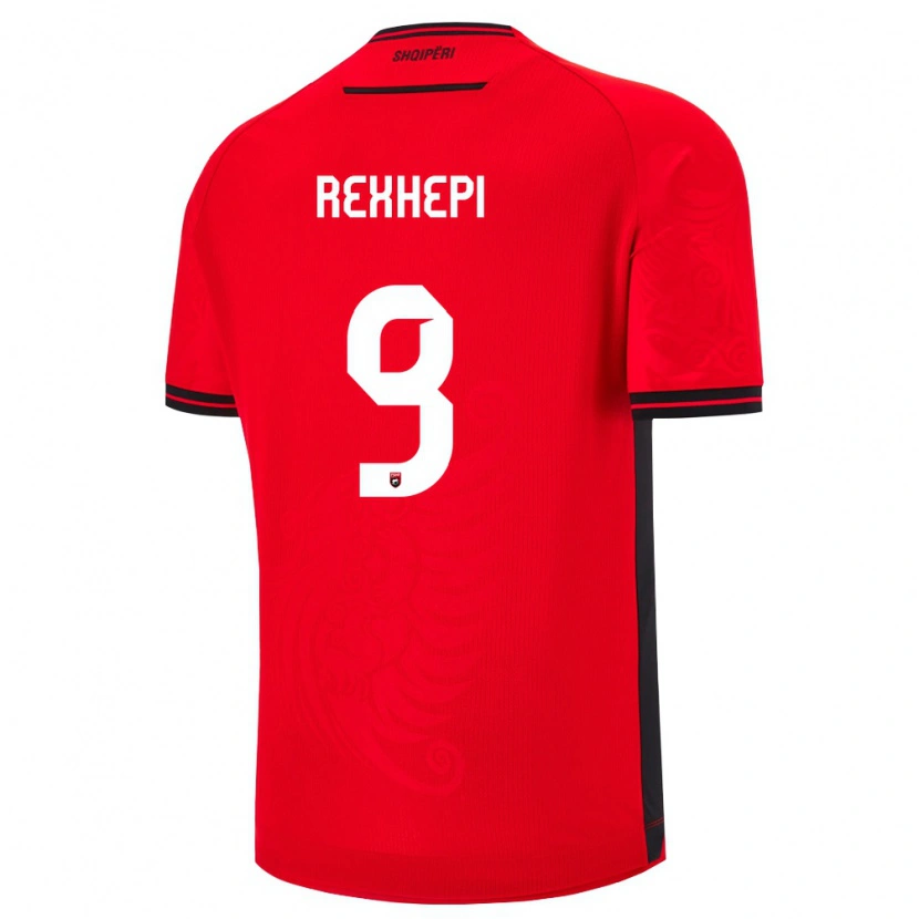 Danxen Pánské Albánie Arlind Rexhepi #9 Červená Černá Domů Hráčské Dresy 26-28 Dres