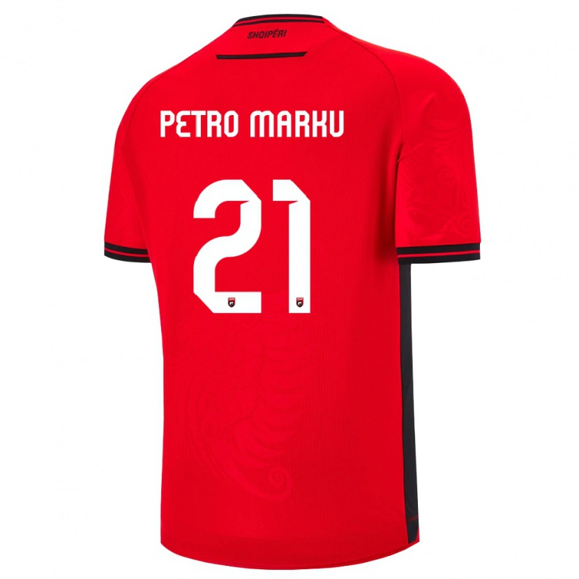 Danxen Pánské Albánie Petro Marku #21 Červená Černá Domů Hráčské Dresy 26-28 Dres