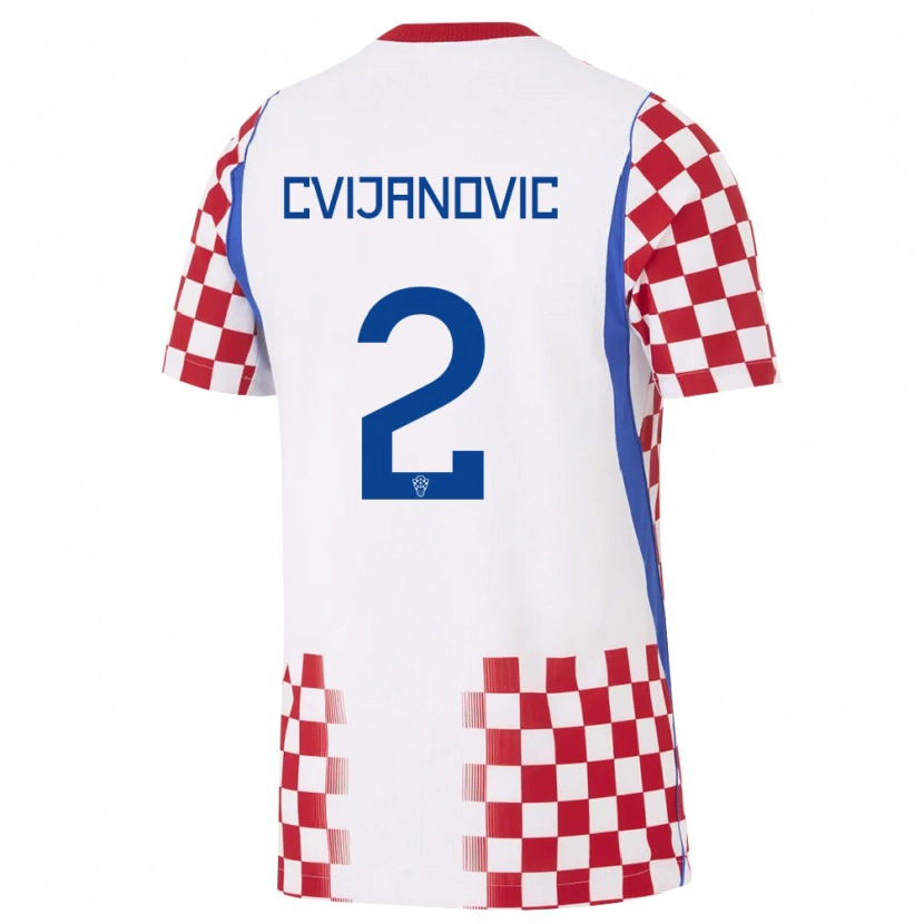 Danxen Pánské Chorvatsko Ivan Cvijanovic #2 Bílá Červená Modrá Domů Hráčské Dresy 26-28 Dres
