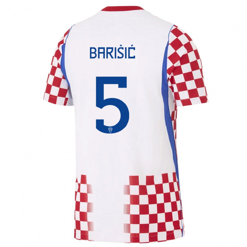 Danxen Pánské Chorvatsko Téo Barišić #5 Bílá Červená Modrá Domů Hráčské Dresy 26-28 Dres
