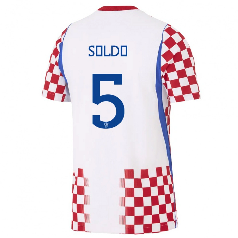 Danxen Pánské Chorvatsko Nikola Soldo #5 Bílá Červená Modrá Domů Hráčské Dresy 26-28 Dres