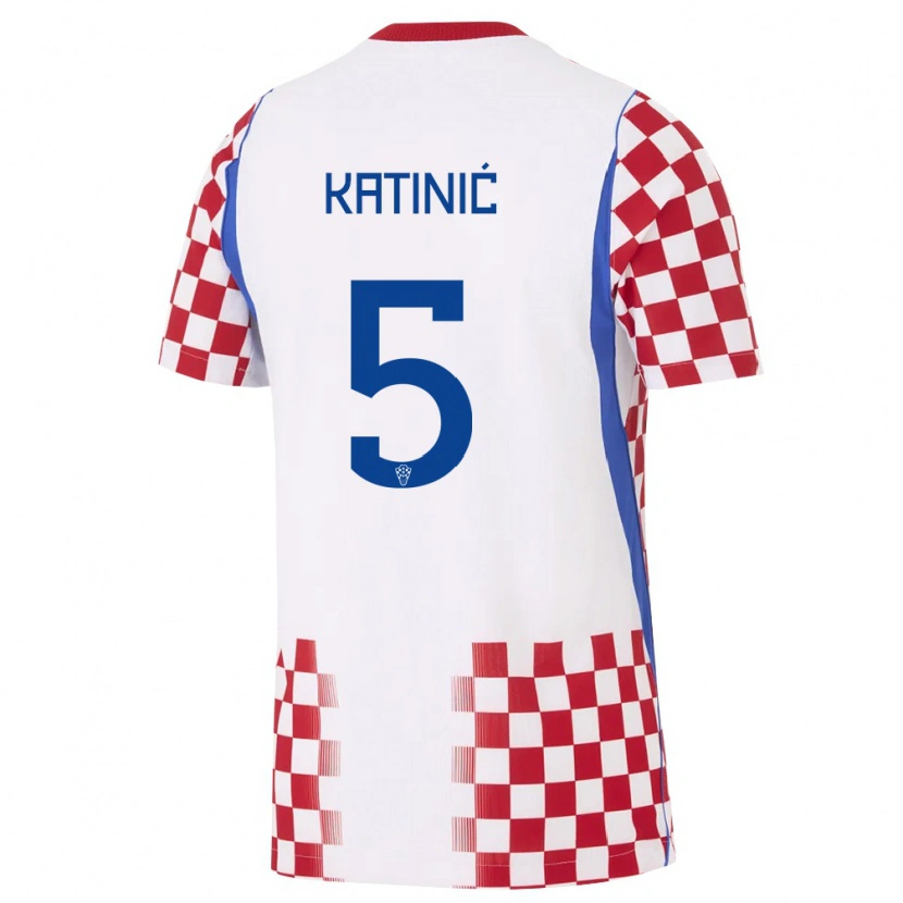 Danxen Pánské Chorvatsko Maro Katinic #5 Bílá Červená Modrá Domů Hráčské Dresy 26-28 Dres