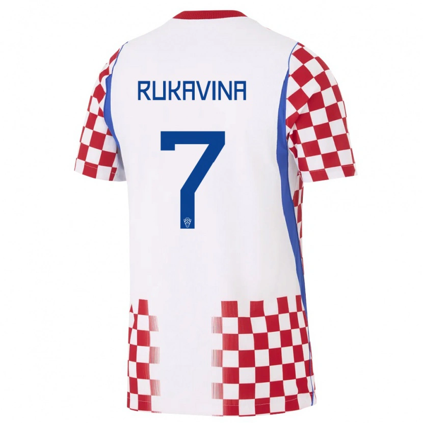 Danxen Pánské Chorvatsko Gabriel Rukavina #7 Bílá Červená Modrá Domů Hráčské Dresy 26-28 Dres