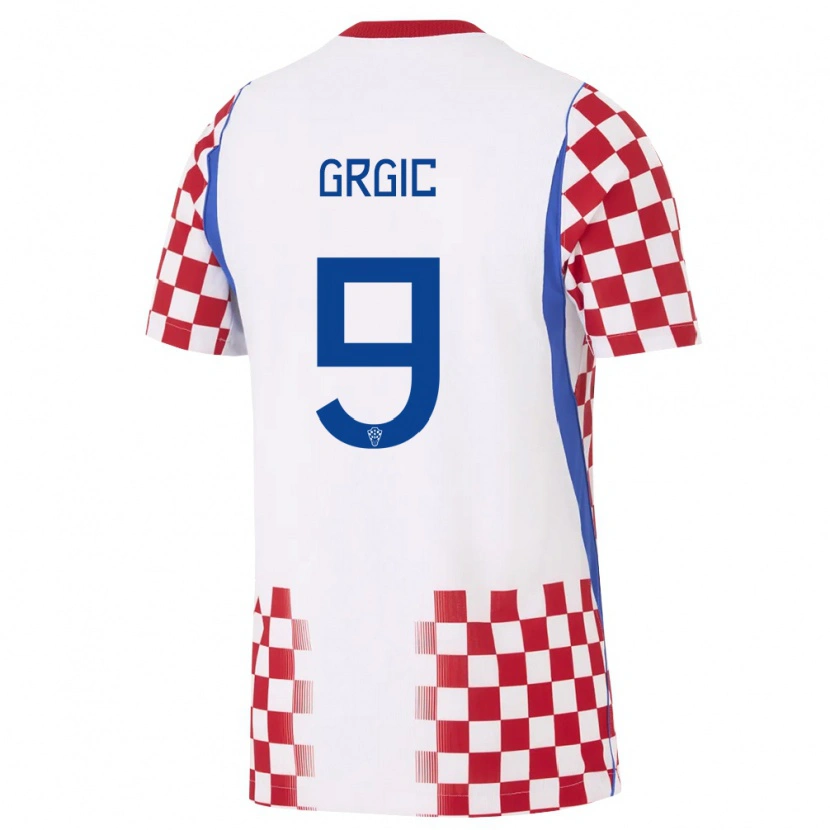 Danxen Pánské Chorvatsko Leon Grgic #9 Bílá Červená Modrá Domů Hráčské Dresy 26-28 Dres