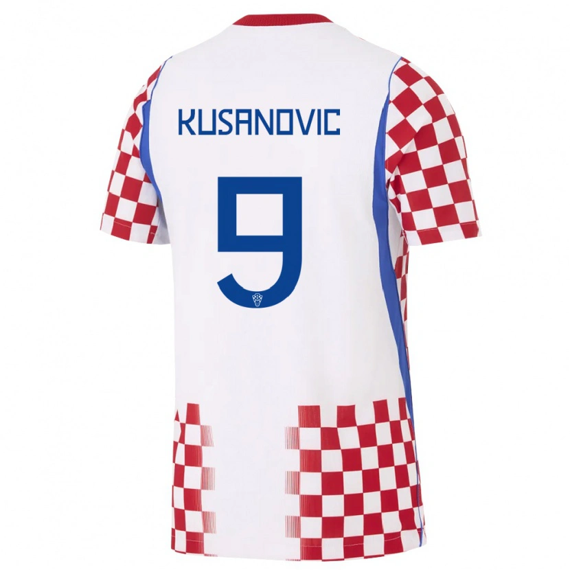 Danxen Pánské Chorvatsko Tino Kusanovic #9 Bílá Červená Modrá Domů Hráčské Dresy 26-28 Dres