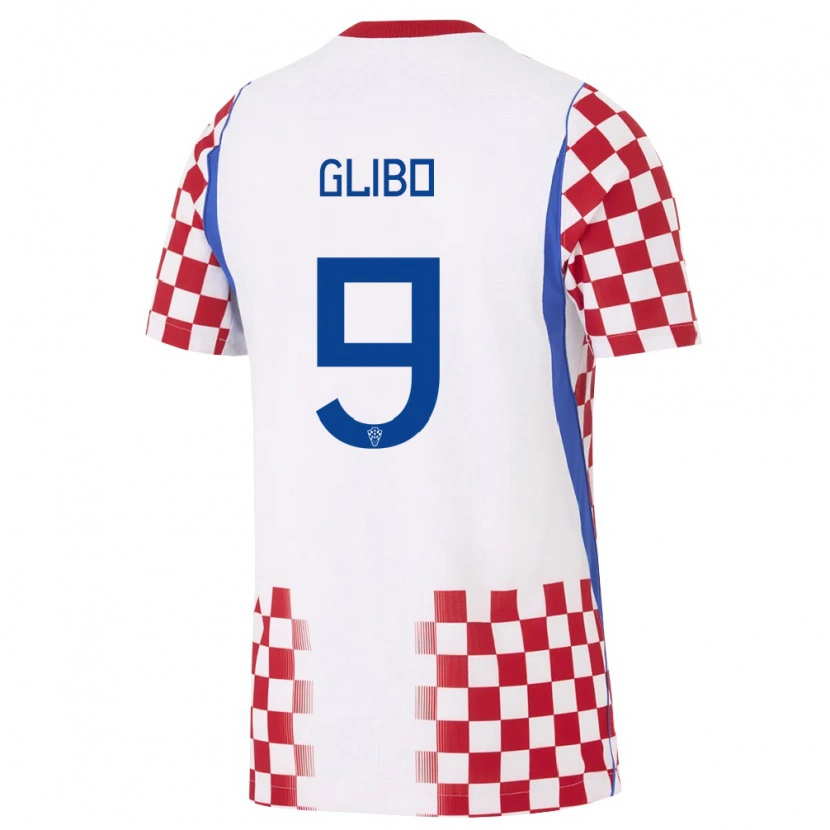 Danxen Pánské Chorvatsko Andrea Glibo #9 Bílá Červená Modrá Domů Hráčské Dresy 26-28 Dres