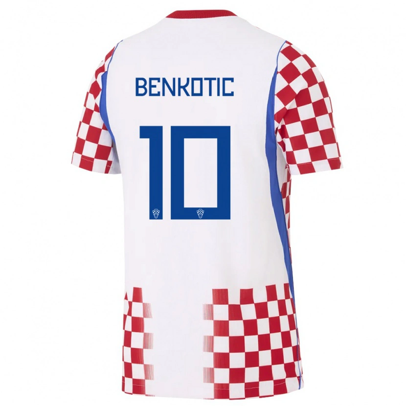 Danxen Pánské Chorvatsko Jona Benkotic #10 Bílá Červená Modrá Domů Hráčské Dresy 26-28 Dres