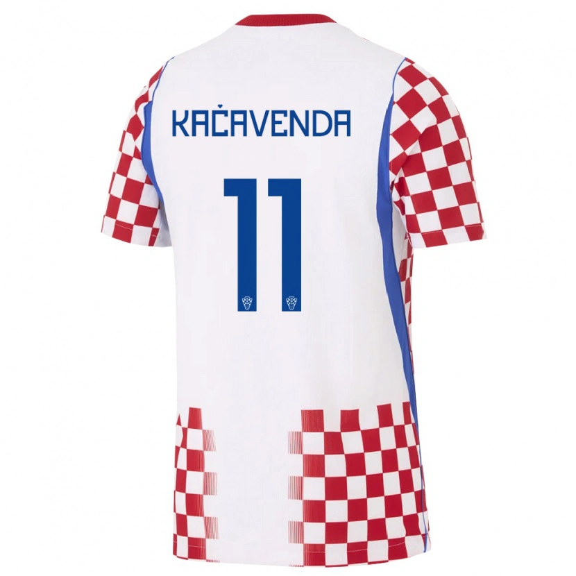 Danxen Pánské Chorvatsko Lukas Kacavenda #11 Bílá Červená Modrá Domů Hráčské Dresy 26-28 Dres