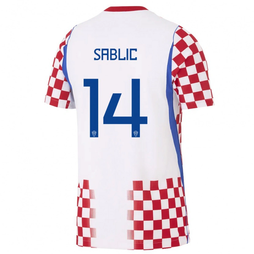 Danxen Pánské Chorvatsko Vito Sablic #14 Bílá Červená Modrá Domů Hráčské Dresy 26-28 Dres