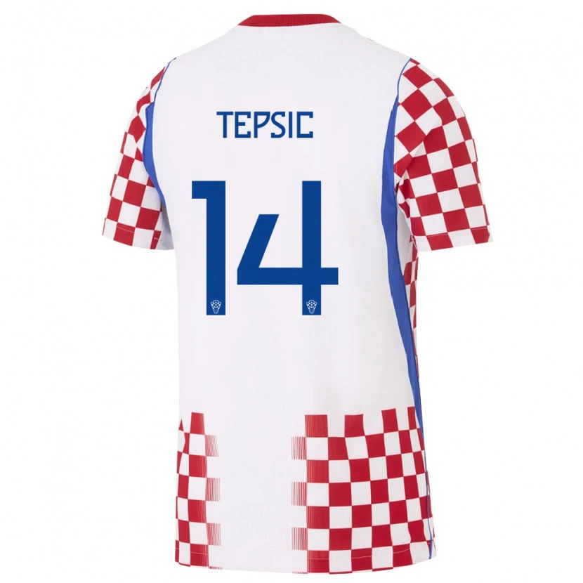 Danxen Pánské Chorvatsko Novak Tepsic #14 Bílá Červená Modrá Domů Hráčské Dresy 26-28 Dres