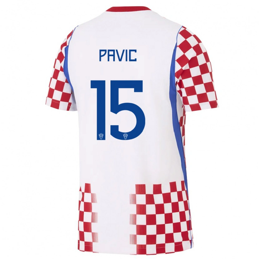 Danxen Pánské Chorvatsko Branko Pavic #15 Bílá Červená Modrá Domů Hráčské Dresy 26-28 Dres