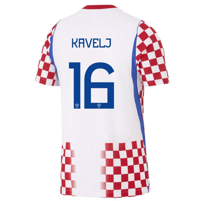 Danxen Pánské Chorvatsko Ante Kavelj #16 Bílá Červená Modrá Domů Hráčské Dresy 26-28 Dres