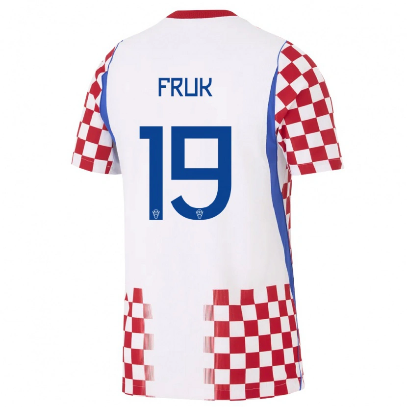 Danxen Pánské Chorvatsko Toni Fruk #19 Bílá Červená Modrá Domů Hráčské Dresy 26-28 Dres