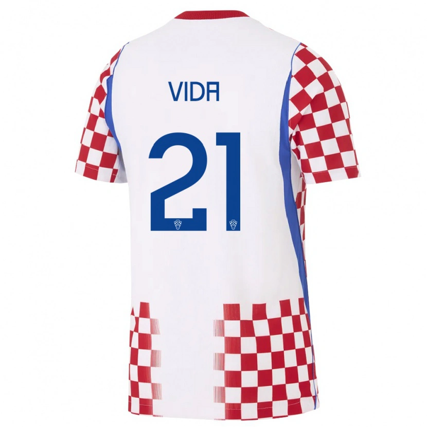 Danxen Pánské Chorvatsko Domagoj Vida #21 Bílá Červená Modrá Domů Hráčské Dresy 26-28 Dres