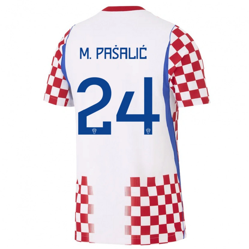 Danxen Pánské Chorvatsko Marco Pašalić #24 Bílá Červená Modrá Domů Hráčské Dresy 26-28 Dres