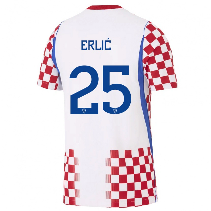 Danxen Pánské Chorvatsko Martin Erlić #25 Bílá Červená Modrá Domů Hráčské Dresy 26-28 Dres