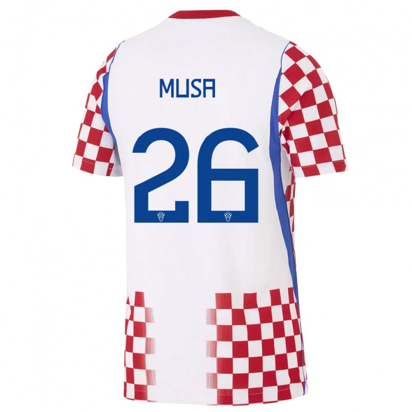 Danxen Pánské Chorvatsko Petar Musa #26 Bílá Červená Modrá Domů Hráčské Dresy 26-28 Dres