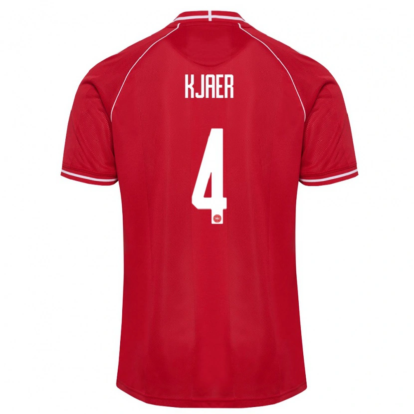 Danxen Pánské Dánsko Simon Kjaer #4 Červená Bílá Domů Hráčské Dresy 26-28 Dres