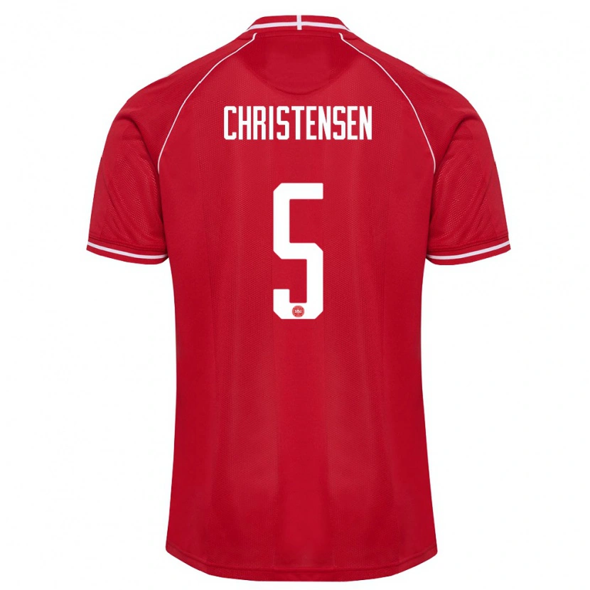 Danxen Pánské Dánsko Aske Christensen #5 Červená Bílá Domů Hráčské Dresy 26-28 Dres