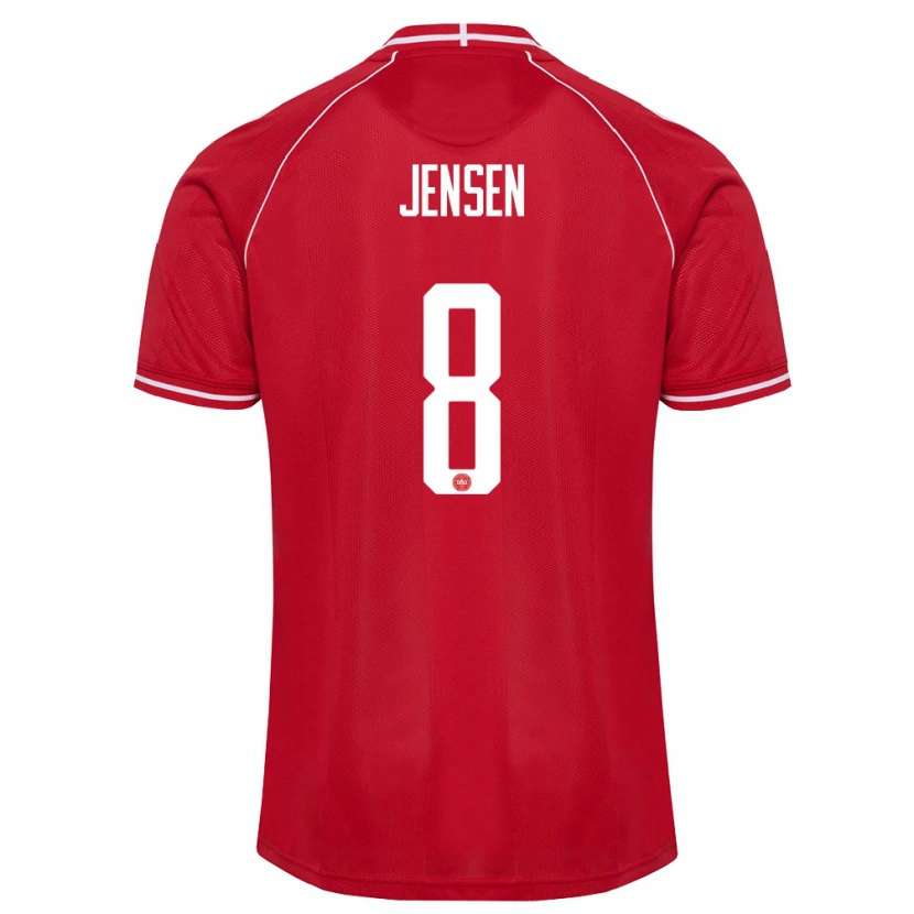 Danxen Pánské Dánsko Tobias Lund Jensen #8 Červená Bílá Domů Hráčské Dresy 26-28 Dres