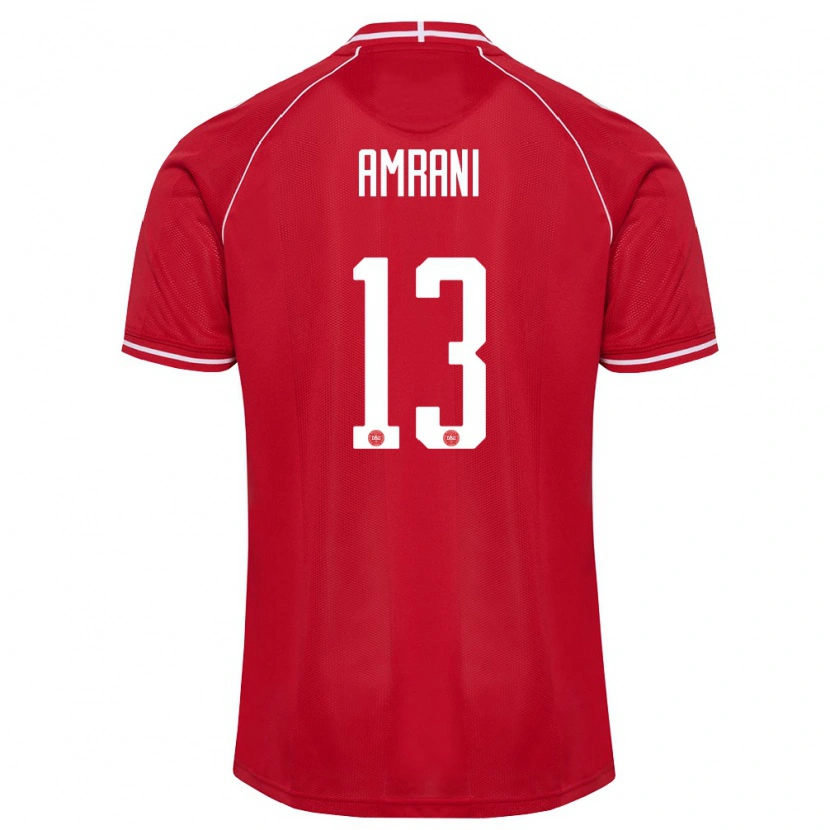 Danxen Pánské Dánsko Adam Amrani #13 Červená Bílá Domů Hráčské Dresy 26-28 Dres