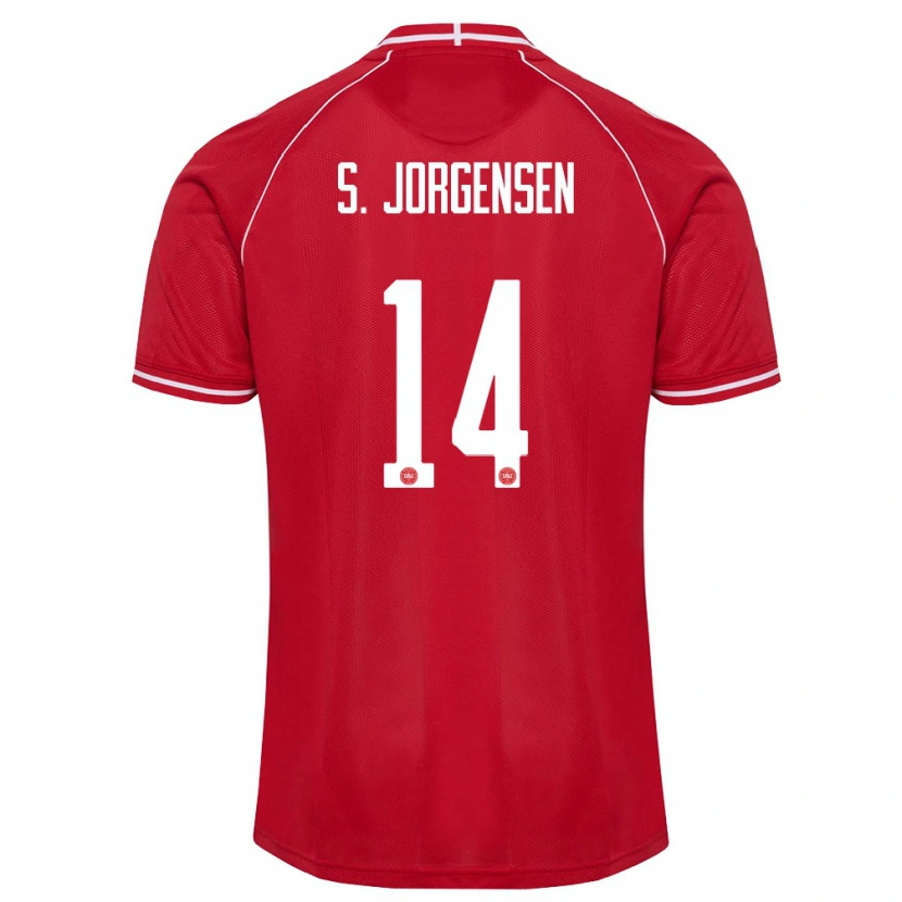 Danxen Pánské Dánsko Sebastian Jorgensen #14 Červená Bílá Domů Hráčské Dresy 26-28 Dres